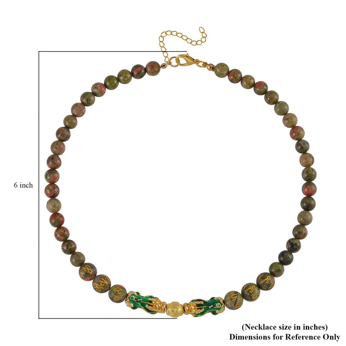 Feng Shui Unakite Beaded Pixiu Necklace 18-20 Inches in Goldtone 190.00 ctw image number 4