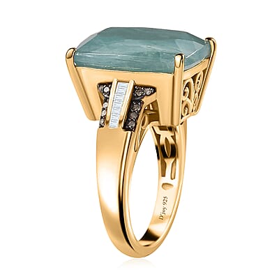 Premium Grandidierite, Natural Champagne and White Diamond Ring in Vermeil Yellow Gold Over Sterling Silver (Size 6.0) 11.40 ctw