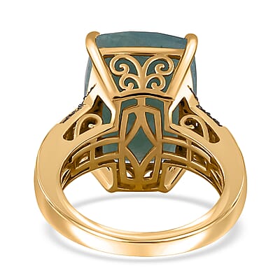 Premium Grandidierite, Natural Champagne and White Diamond Ring in Vermeil Yellow Gold Over Sterling Silver (Size 6.0) 11.40 ctw
