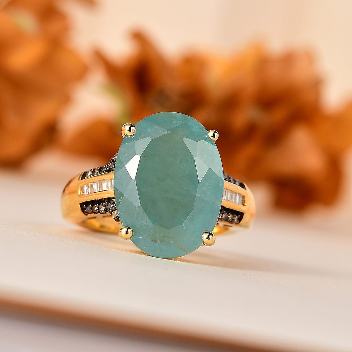 Premium Grandidierite, Natural Champagne and White Diamond Ring in Vermeil Yellow Gold Over Sterling Silver (Size 8.0) 10.10 ctw image number 1