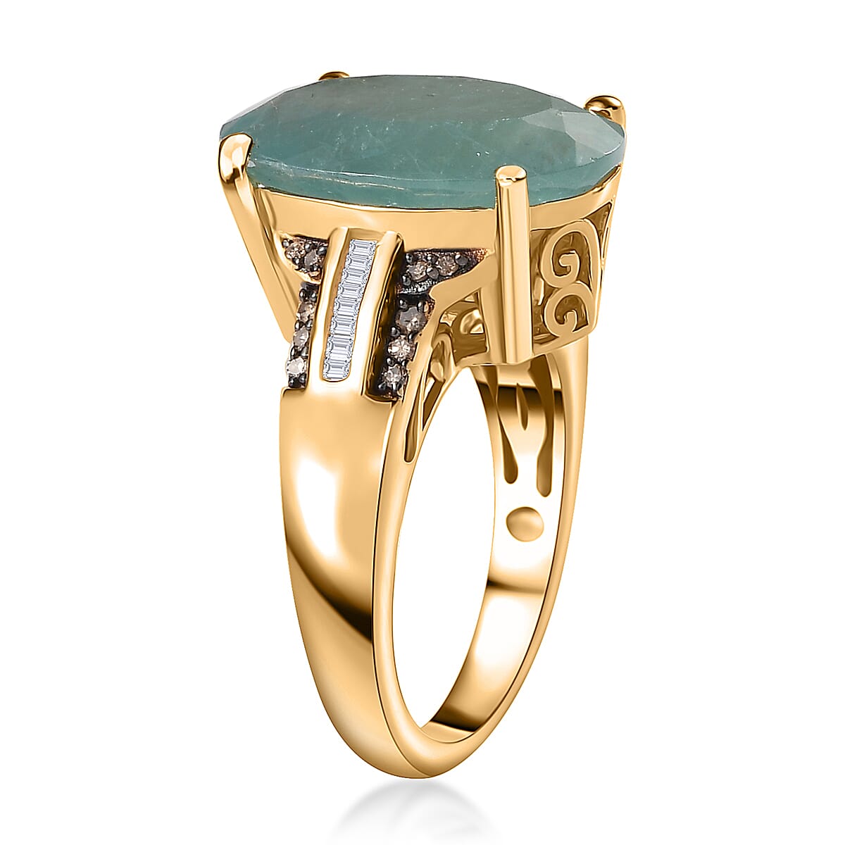 Premium Grandidierite, Natural Champagne and White Diamond Ring in Vermeil Yellow Gold Over Sterling Silver (Size 8.0) 10.10 ctw image number 3