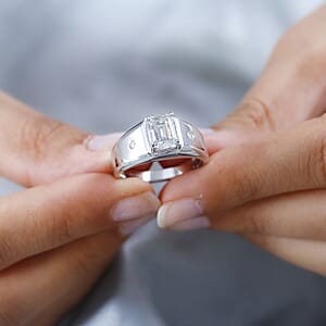 Moissanite Men's Ring in Platinum Over Sterling Silver (Size 11.0) 2.60 ctw