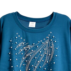 Tamsy Turquoise Blue Wave Bat Wing Polyester Short Sleeve Shirt - One Size Fits Up to XLarge