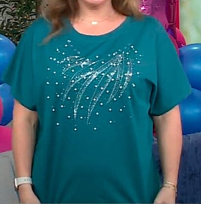 Tamsy Turquoise Blue Wave Bat Wing Polyester Short Sleeve Shirt - One Size Fits Up to XLarge
