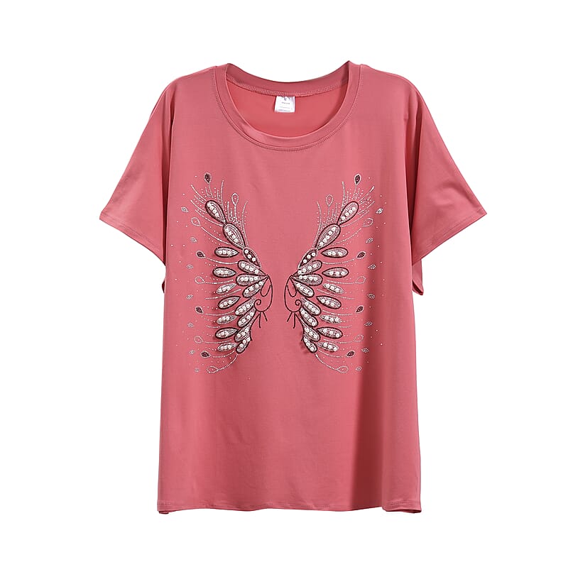 Tamsy Pink Butterfly Bat Wing Polyester Knit Sleeve Shirt - One Size Fits Up to XLarge