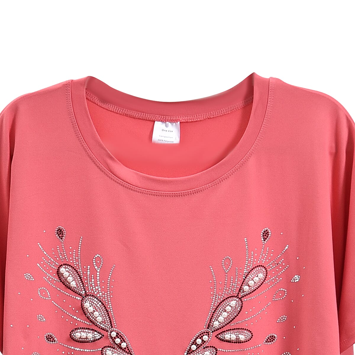 Tamsy Pink Butterfly Bat Wing Polyester Knit Sleeve Shirt - One Size Fits Up to XLarge image number 2