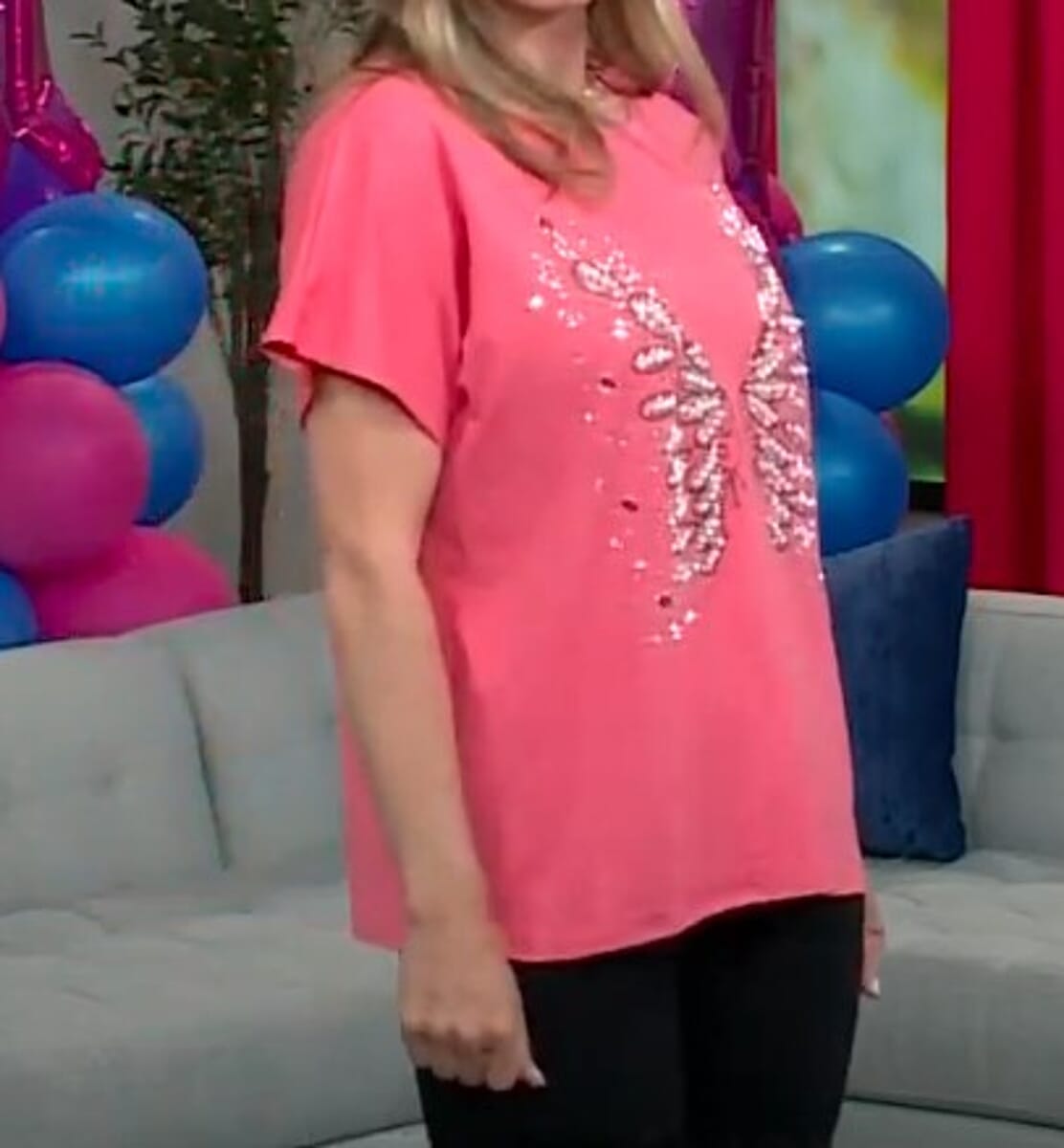 Tamsy Pink Butterfly Bat Wing Polyester Knit Sleeve Shirt - One Size Fits Up to XLarge image number 4