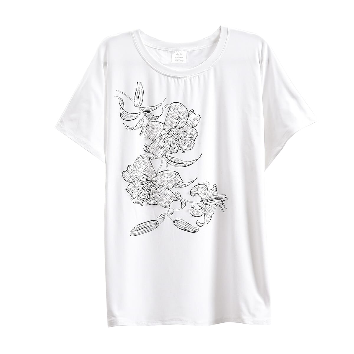 Tamsy White Floral Bat Wing Polyester Knit Sleeve Shirt - One Size Fits Up to XLarge image number 0