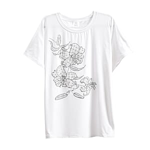 Tamsy White Floral Bat Wing Polyester Knit Sleeve Shirt - One Size Fits Up to XLarge