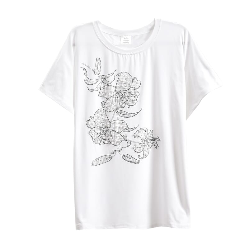 Tamsy White Floral Bat Wing Polyester Knit Sleeve Shirt - One Size Fits Up to XLarge