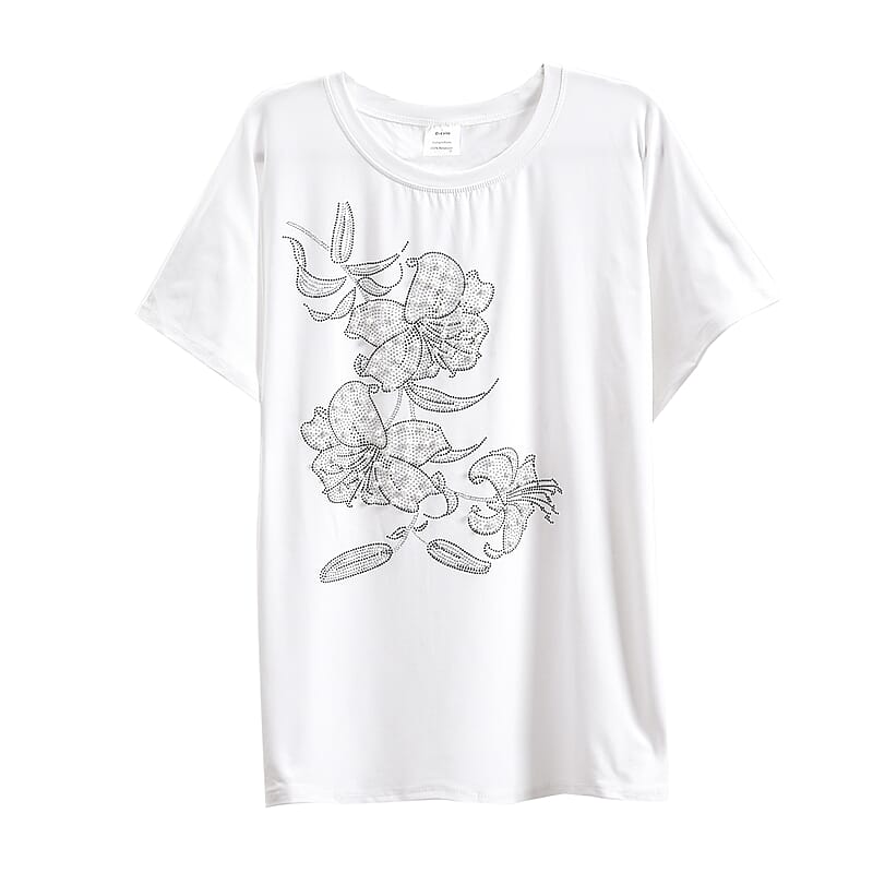 Tamsy White Floral Bat Wing Polyester Knit Sleeve Shirt - One Size Fits Up to XLarge