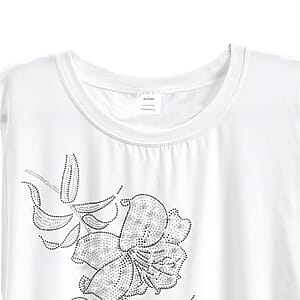 Tamsy White Floral Bat Wing Polyester Knit Sleeve Shirt - One Size Fits Up to XLarge