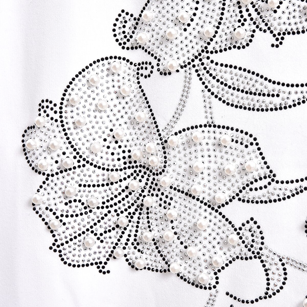 Tamsy White Floral Bat Wing Polyester Knit Sleeve Shirt - One Size Fits Up to XLarge image number 3