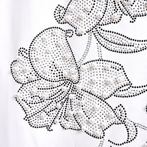 Tamsy White Floral Bat Wing Polyester Knit Sleeve Shirt - One Size Fits Up to XLarge