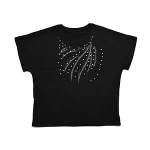 Black Wave Crystal Bejeweled Bat Wing Short Sleeve Shirt - One Size Fits Most