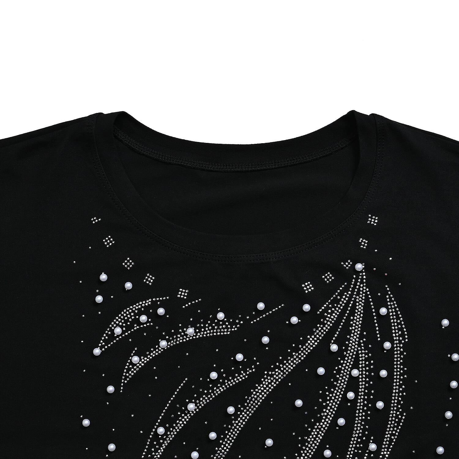 Black Wave Crystal Bejeweled Bat Wing Short Sleeve Shirt - One Size Fits Most