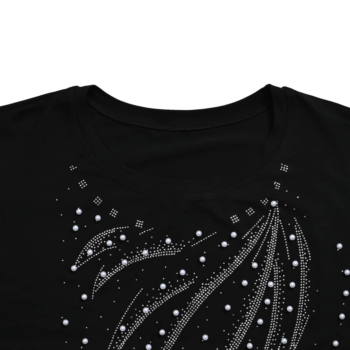 Black Wave Crystal Bejeweled Bat Wing Short Sleeve Shirt - One Size Fits Most image number 1