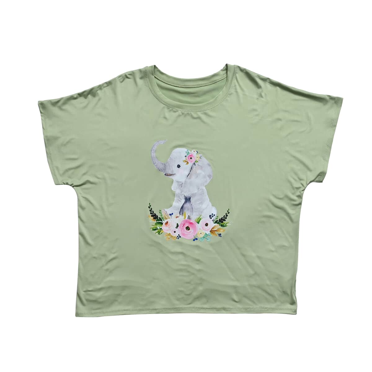 Green Elephant Crystal Bejeweled Bat Wing Short Sleeve Shirt - One Size Fits Most image number 0