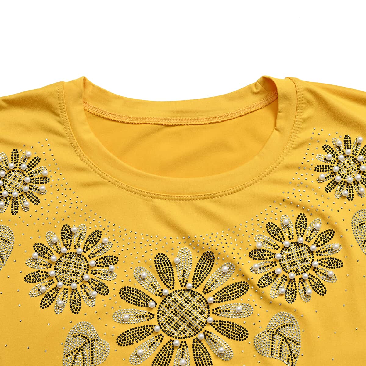 Yellow Daisy Crystal Bejeweled Bat Wing Short Sleeve Shirt - One Size Fits Most image number 1