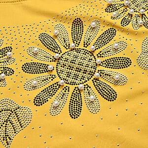 Yellow Daisy Crystal Bejeweled Bat Wing Short Sleeve Shirt - One Size Fits Most