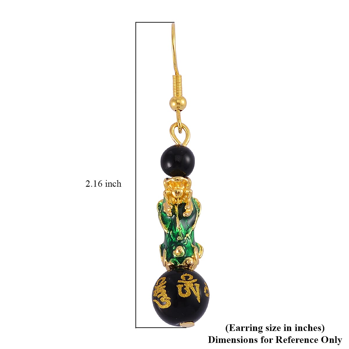 Feng Shui Black Obsidian Beaded Pixiu Earrings in Goldtone 25.00 ctw
