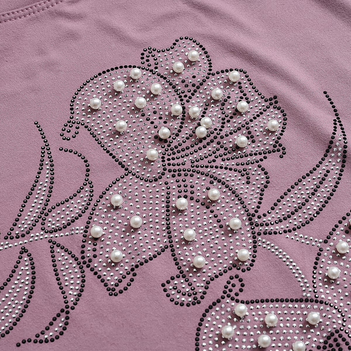 Mauve Floral Crystal Bejeweled Bat Wing Short Sleeve Shirt - One Size Fits Most image number 2