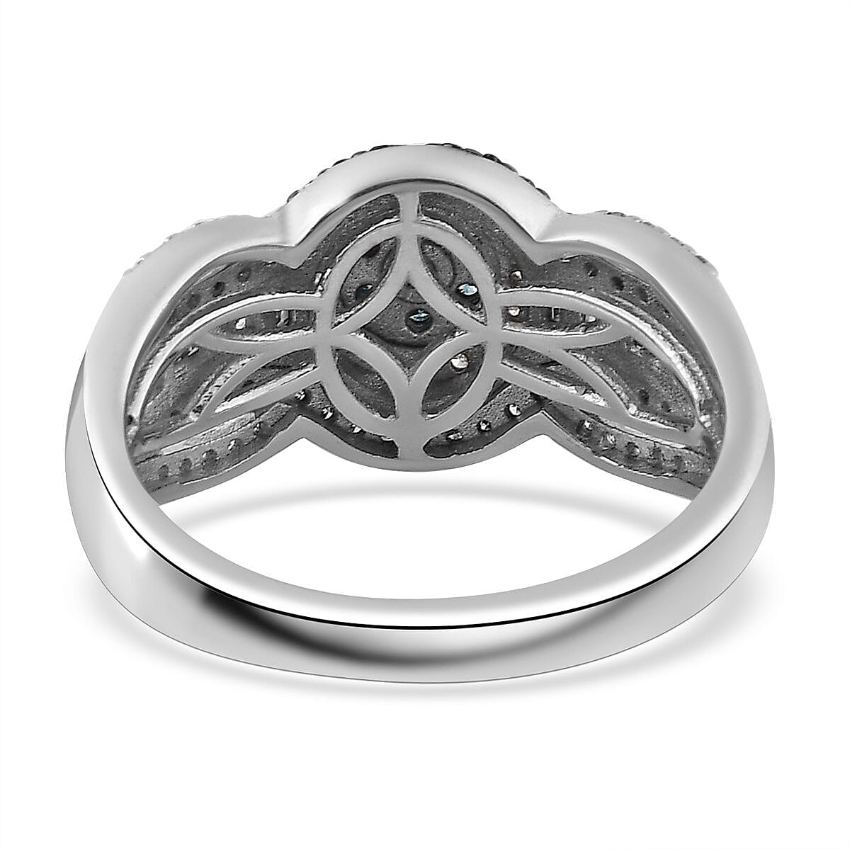 Venice Blue Diamond I2-I3 and White Diamond Ring in Platinum Over Sterling Silver (Size 7.0) 0.75 ctw