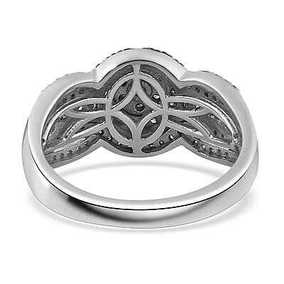 Venice Blue Diamond I2-I3 and White Diamond Ring in Platinum Over Sterling Silver (Size 7.0) 0.75 ctw