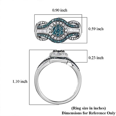 Venice Blue Diamond I2-I3 and White Diamond Ring in Platinum Over Sterling Silver (Size 7.0) 0.75 ctw