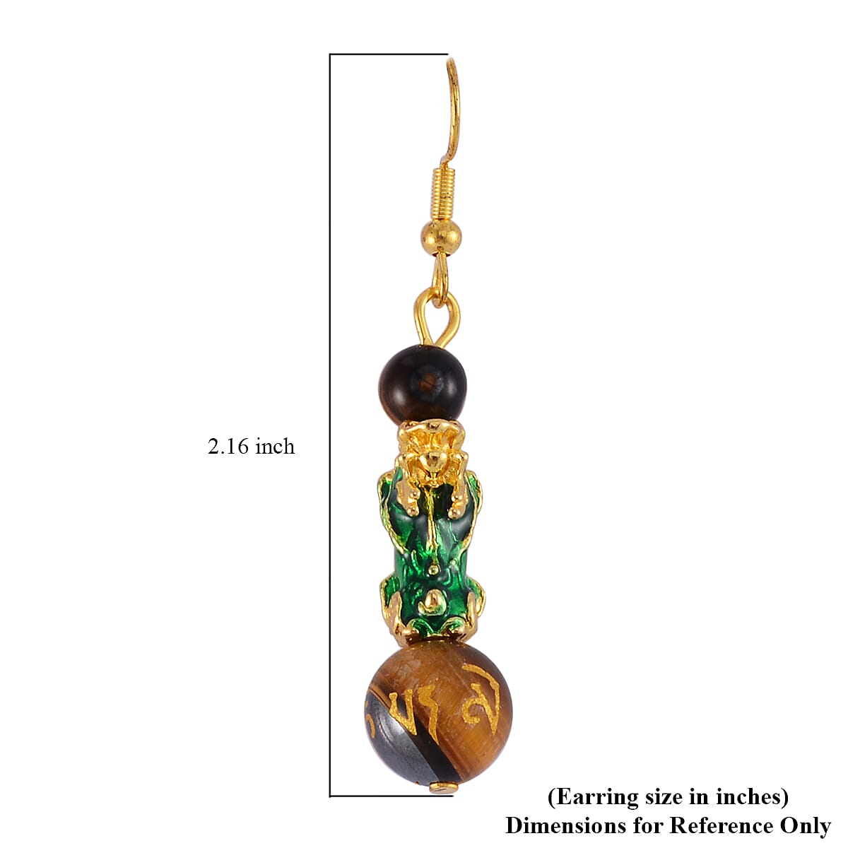 Feng Shui Tigers Eye Beaded Pixiu Earrings in Goldtone 25.00 ctw