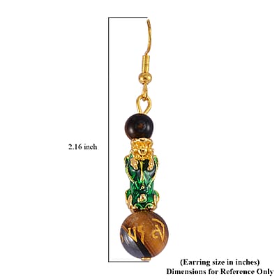 Feng Shui Tigers Eye Beaded Pixiu Earrings in Goldtone 25.00 ctw