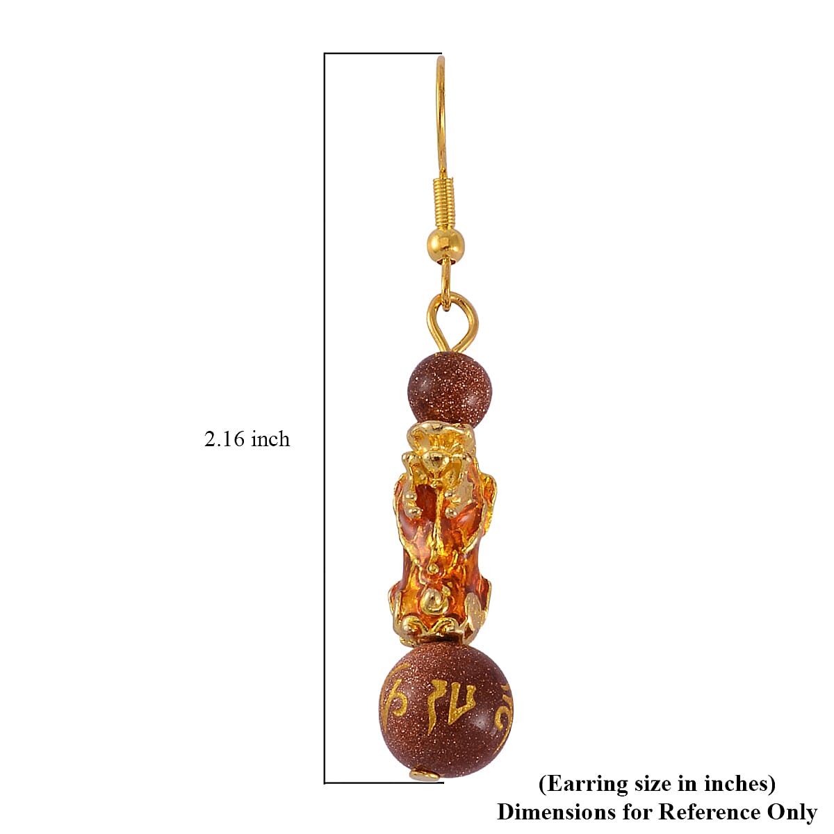 Feng Shui Gold Sandstone Beaded Pixiu Earrings in Goldtone 25.00 ctw