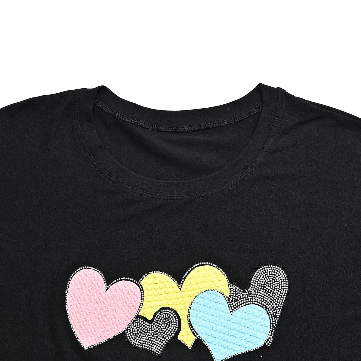 Black Heart Crystal Bejeweled Bat Wing Short Sleeve Shirt - One Size Fits Most image number 1