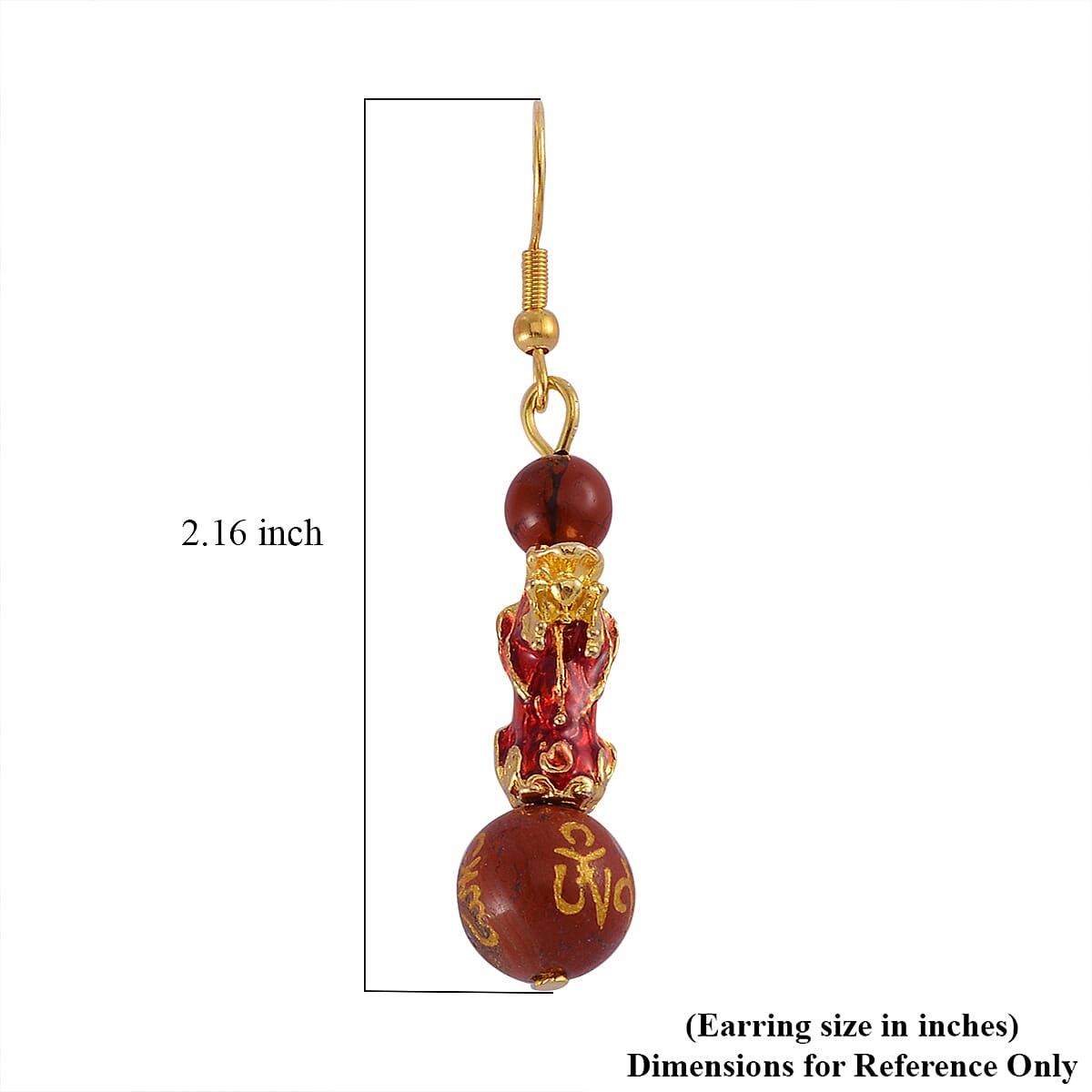 Feng Shui Red Jasper Beaded Pixiu Earrings in Goldtone 25.00 ctw