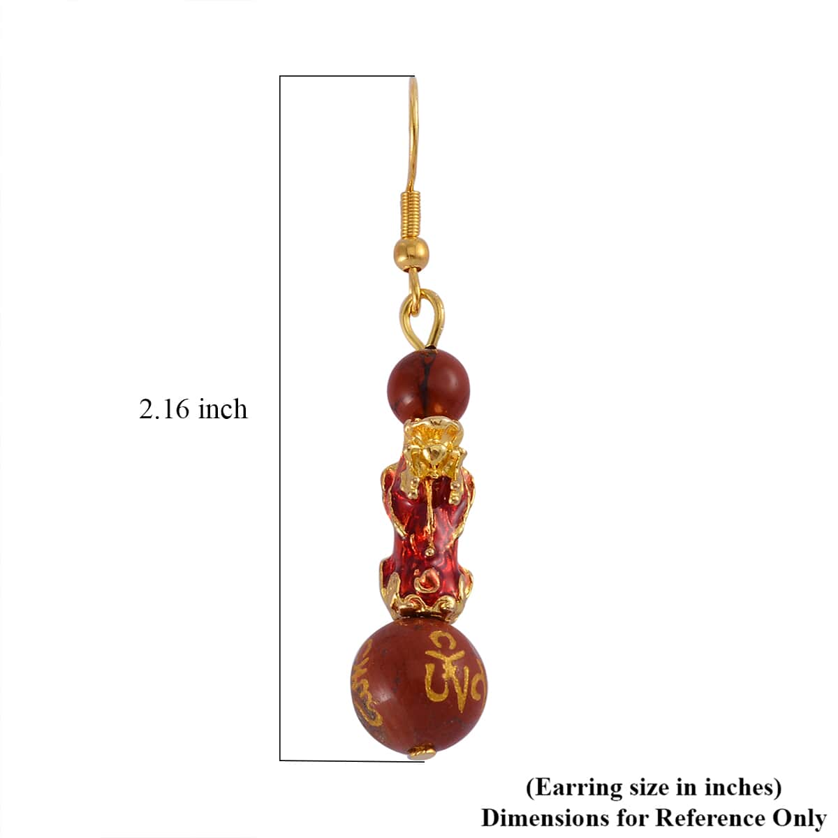 Feng Shui Red Jasper Beaded Pixiu Earrings in Goldtone 25.00 ctw image number 5