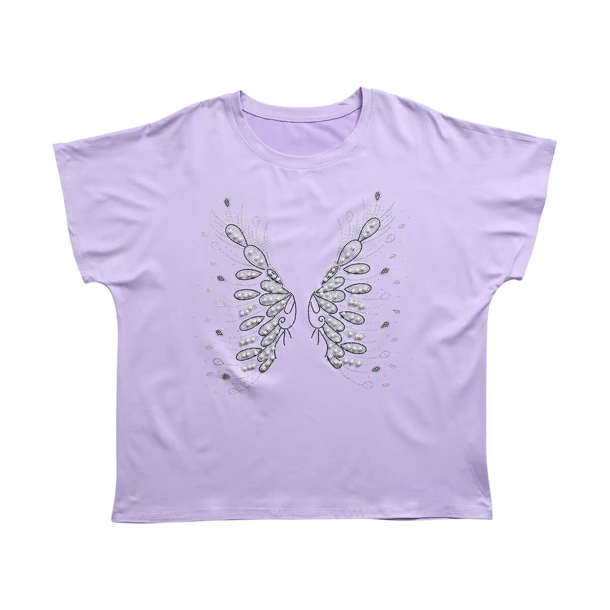 Lilac Butterfly Crystal Bejeweled Bat Wing Short Sleeve Shirt - One Size Fits Most image number 0