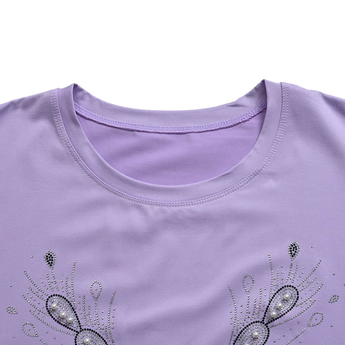 Lilac Butterfly Crystal Bejeweled Bat Wing Short Sleeve Shirt - One Size Fits Most image number 1
