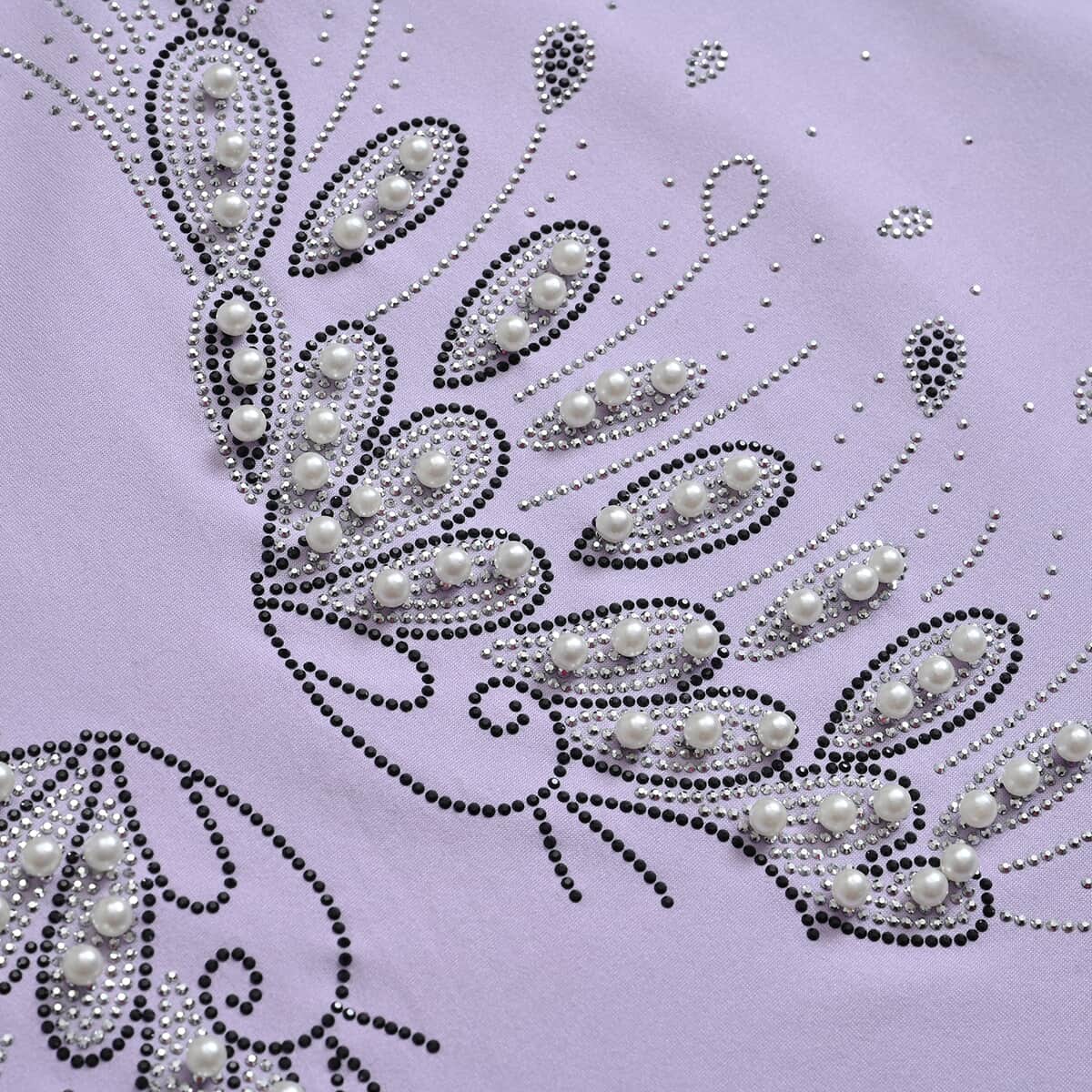 Lilac Butterfly Crystal Bejeweled Bat Wing Short Sleeve Shirt - One Size Fits Most image number 2