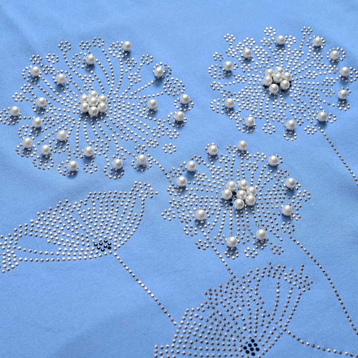 Blue Dandelion Crystal Bejeweled Bat Wing Short Sleeve Shirt - One Size Fits Most image number 2
