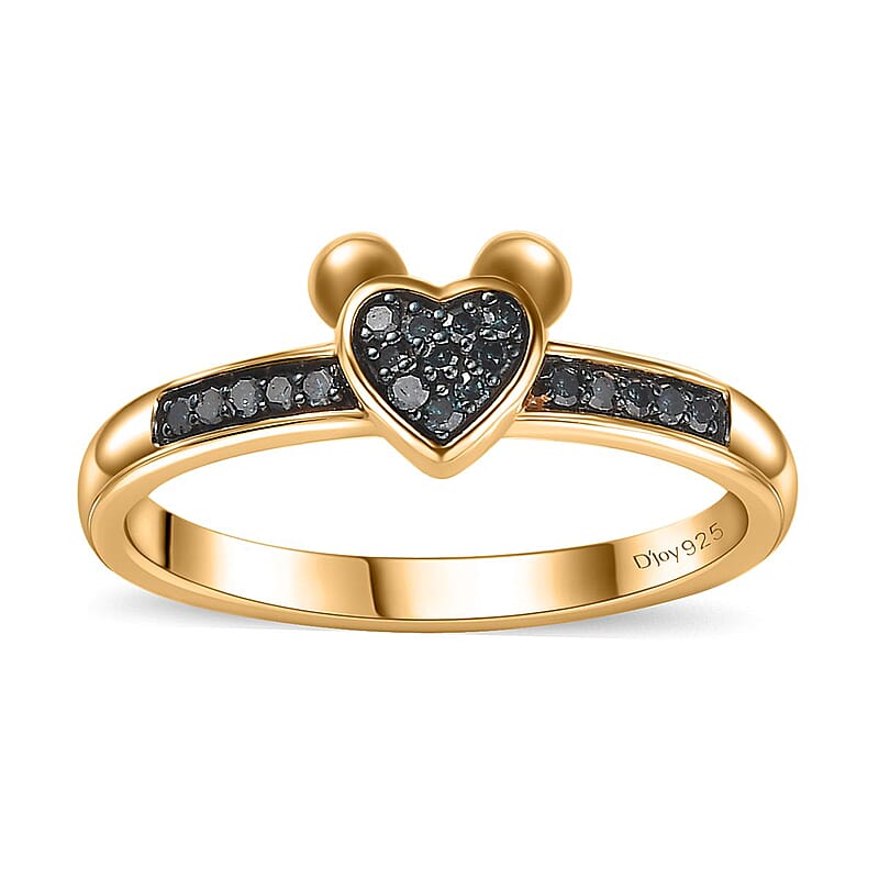 Venice Blue Diamond 12-I3 Heart Ring in Vermeil Yellow Gold Over Sterling Silver (Size 10.0) 0.10 ctw