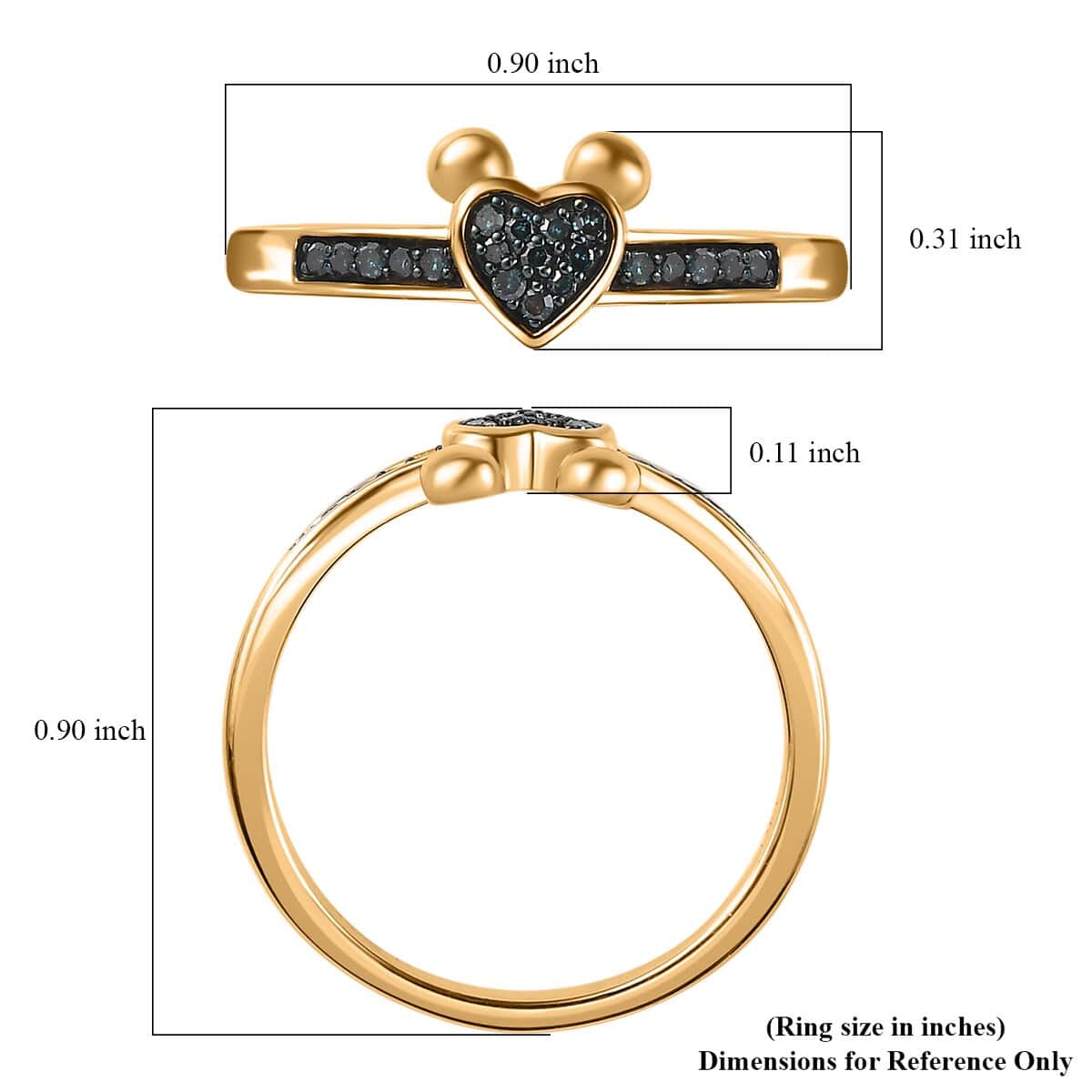 Venice Blue Diamond 12-I3 Heart Ring in Vermeil Yellow Gold Over Sterling Silver (Size 10.0) 0.10 ctw image number 5