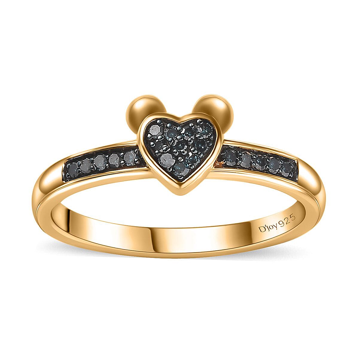 Venice Blue Diamond 12-I3 Heart Ring in Vermeil Yellow Gold Over Sterling Silver (Size 7.0) 0.10 ctw