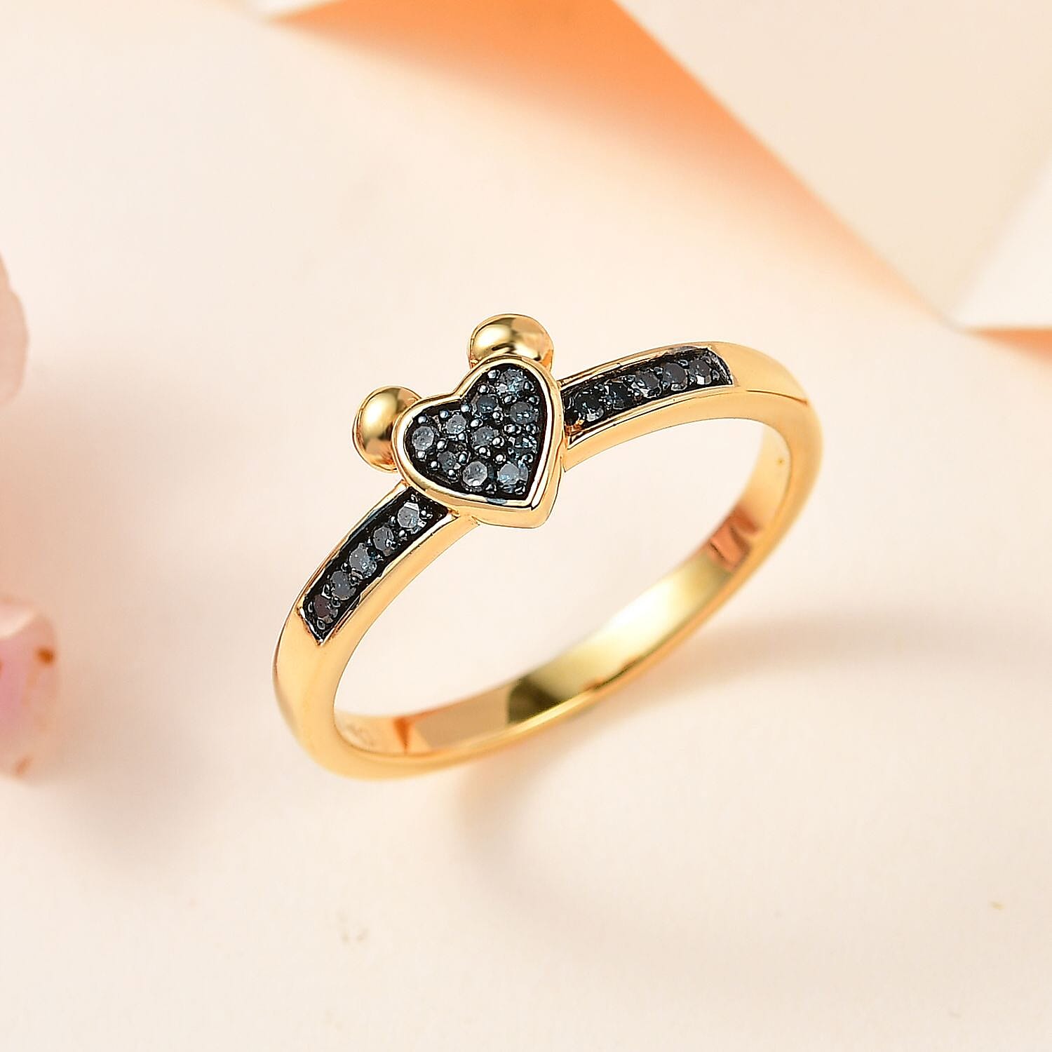 Venice Blue Diamond 12-I3 Heart Ring in Vermeil Yellow Gold Over Sterling Silver (Size 7.0) 0.10 ctw