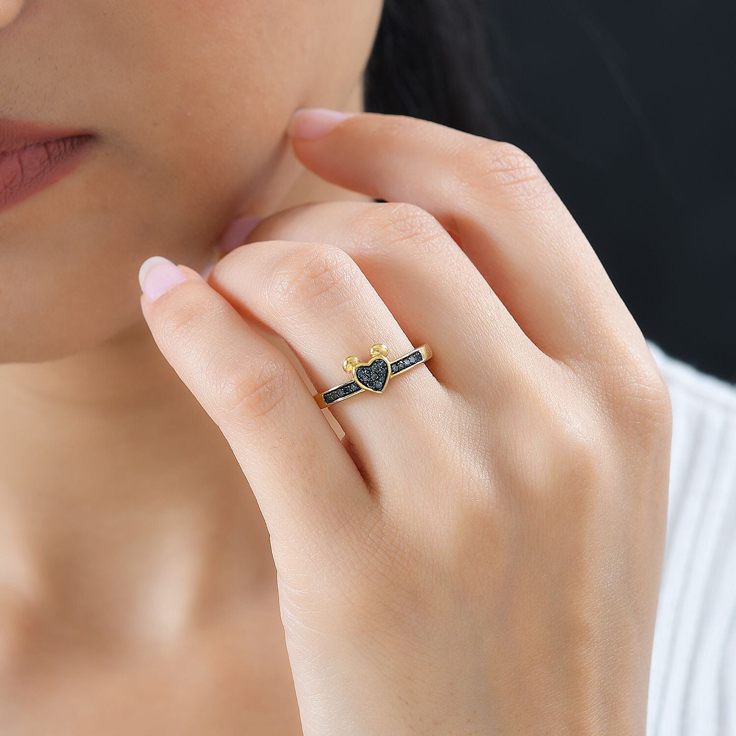 Venice Blue Diamond 12-I3 Heart Ring in Vermeil Yellow Gold Over Sterling Silver (Size 7.0) 0.10 ctw