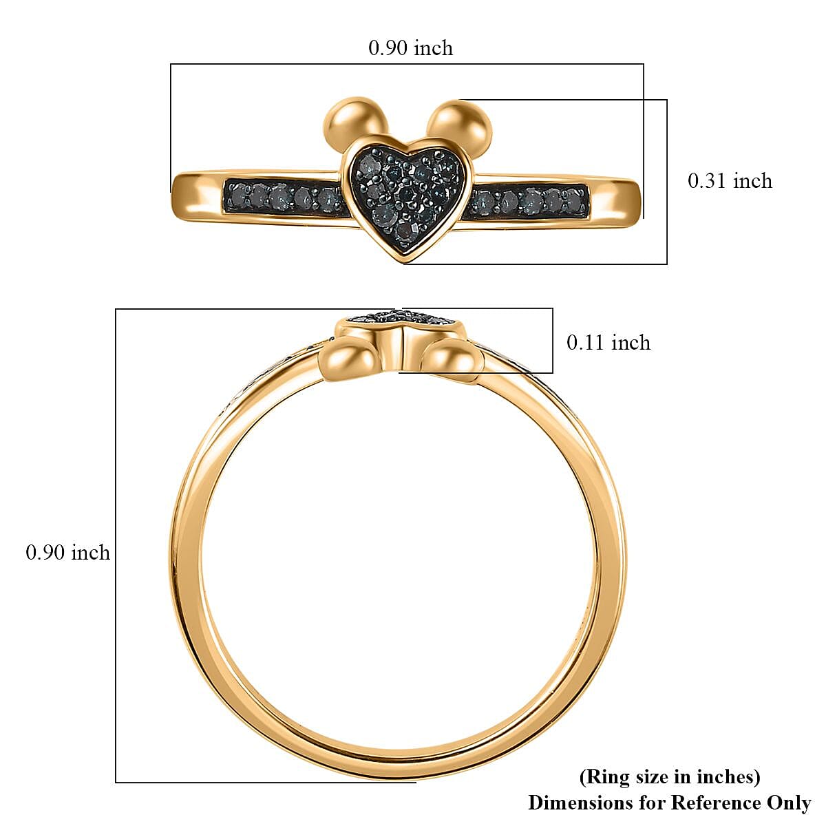 Venice Blue Diamond 12-I3 Heart Ring in Vermeil Yellow Gold Over Sterling Silver (Size 7.0) 0.10 ctw