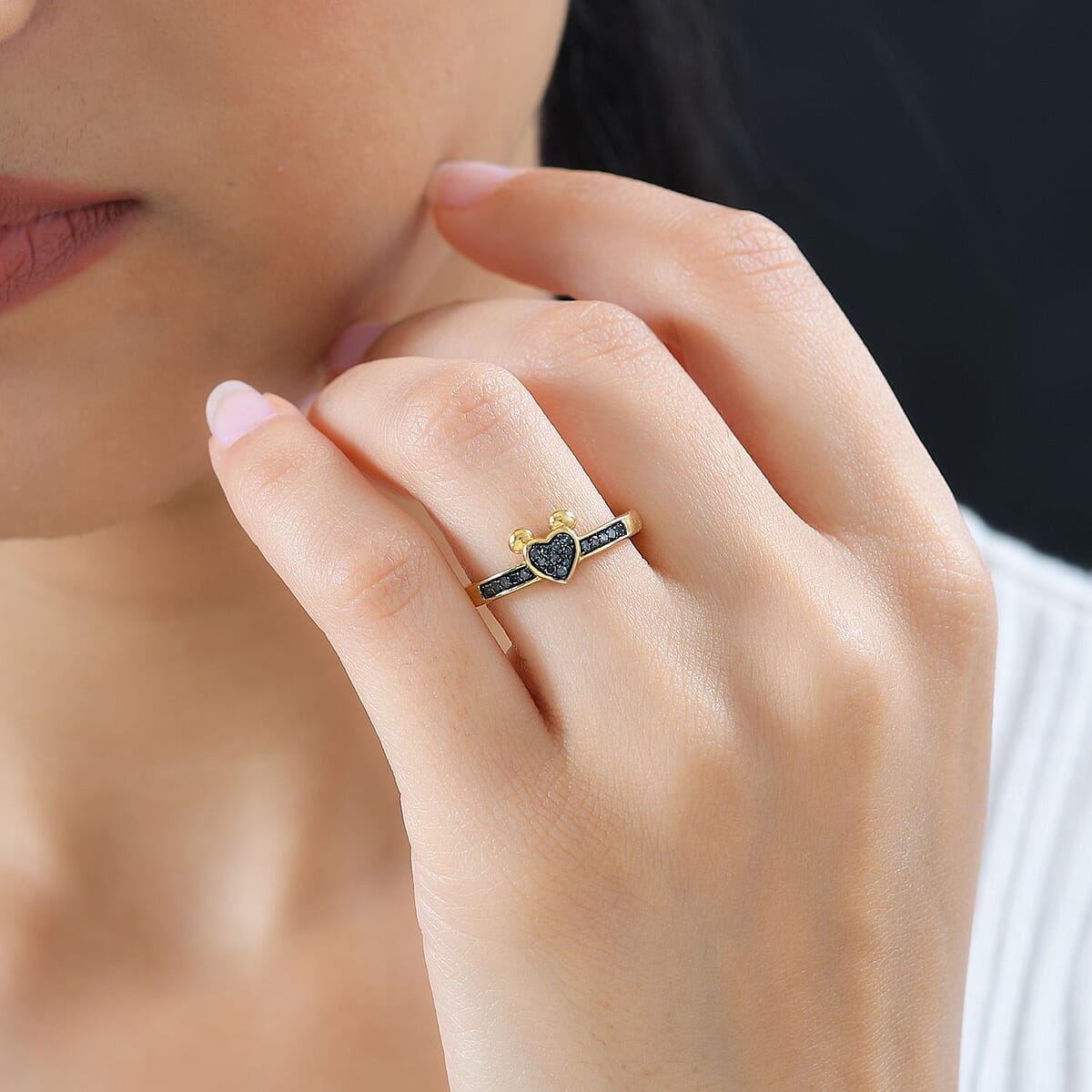 Venice Blue Diamond 12-I3 Heart Ring in Vermeil Yellow Gold Over Sterling Silver (Size 8.0) 0.10 ctw image number 2