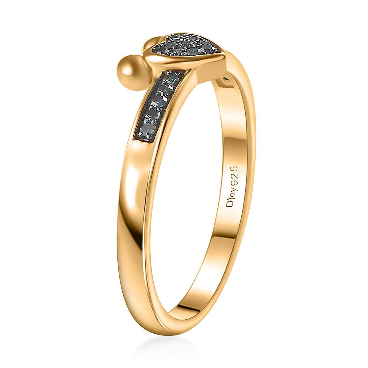 Venice Blue Diamond 12-I3 Heart Ring in Vermeil Yellow Gold Over Sterling Silver (Size 8.0) 0.10 ctw image number 3