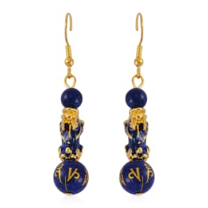 Feng Shui Lapis Lazuli Beaded Pixiu Earrings in Goldtone 25.00 ctw