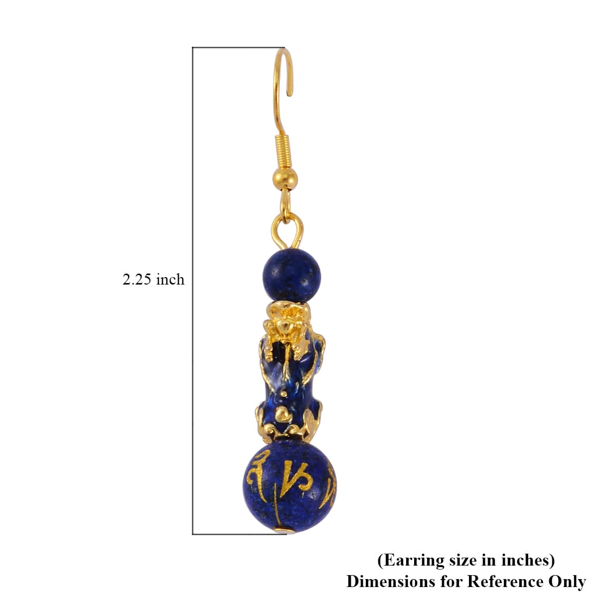 Feng Shui Lapis Lazuli Beaded Pixiu Earrings in Goldtone 25.00 ctw image number 5