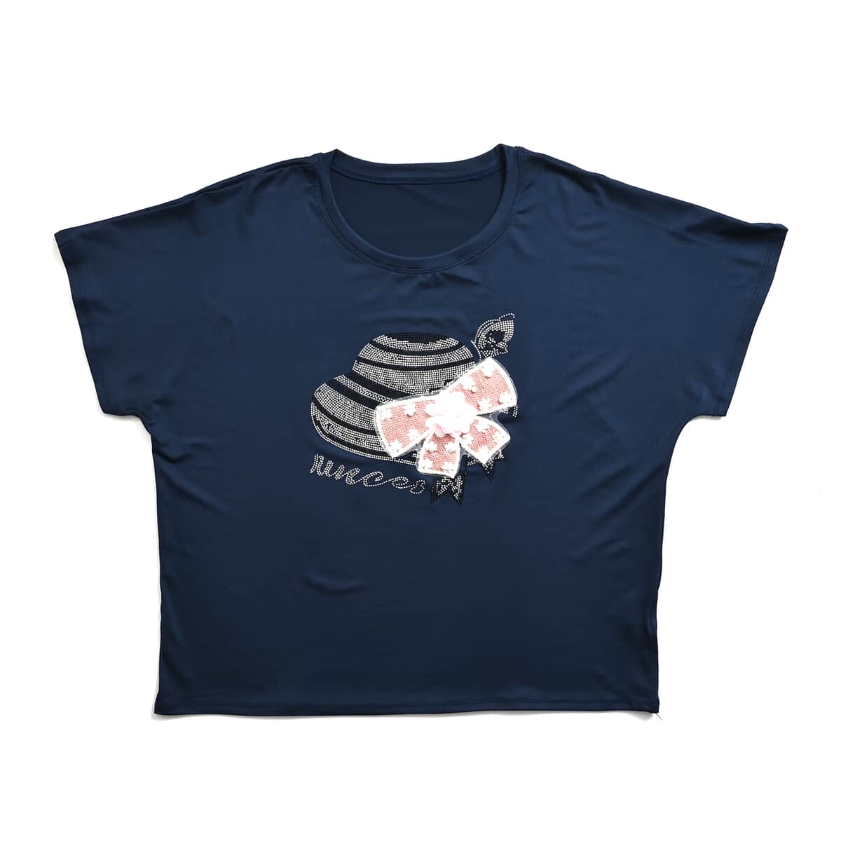 Navy Hat Crystal Bejeweled Bat Wing Short Sleeve Shirt - One Size Fits Most image number 0